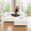 Stylish Modern Fabric 2-Seater Sofa with Ottoman Storage, White Chenille, Cylindrical Backrest and Armrests