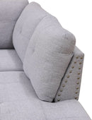 Grey White Flannel L Shaped Sectional Sofa With Ottoman