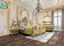 Cabriole - Eastern King Bed - Light Gold Synthetic Leather & Gold