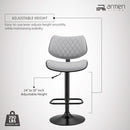 Grey Faux Leather Swivel Bar Stool With Adjustable Height