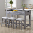 TREXM 4-Piece Dining Table Set for 3, Retro Kitchen Table and Chairs Set with 3 Storage Drawers, Ideal for Small Spaces (Gray)