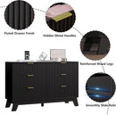 6 Drawer Dresser In Natural Wood With Fluted Front And Gold Handles