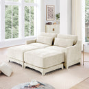 Elegant Beige Chenille Two-Seater Sofa with Ottomans and Lumbar Pillows