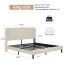 King Size Platform Bed, Metal Frame with Charging Station, Beige, Wood and Metal, 79.92 x 77.95 x 47.24 inches