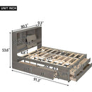 King Size Platform Bed with Storage Headboard and 8 Drawers, Gray