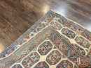 Turkish Kazak Rug 3x4, Wool Hand Knotted Handmade Vintage Carpet, Geometric Tribal Repeated Motif, Small 3 x 4 Antique Rug, Cream Red