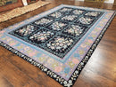 Chinese Needlepoint Rug 8 x 11.4, Hand-Woven Area Carpet, Flatweave Rug, Black Blue Light Violet Floral Garden European Design Wool Aubusson