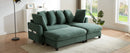 Upholstered Sectional Sofa with Movable Ottoman and Storage in Green Chenille, 83 Inch