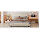 Queen Size Velvet Upholstered Platform Bed,Solid Frame and Stylish Curve-shaped Design, Beige