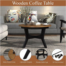 32inch Wood Round Coffee Table for Living Room,Mid Century Farmhouse Circle Wooden Coffee Tables for Apartment, Easy Assembly,Black and Walnut Top