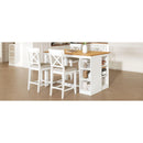 TOPMAX 60'Lx30'W Solid Wood Farmhouse Counter Height Dining Table Set with 3-Tier Storage Shelves, Upholstered Dining Chairs for 4, 5-Piece, White (OLD SKU: SP000041AAK)