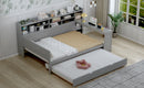 Wooden Full Size Daybed with Storage Shelves, Multi-functional Bed with Twin Size Trundle Bed and  Study Desk,Gray