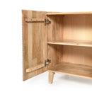 TREXM Wood Accent Cabinet with Storage, Rustic Mango Wood Storage Cabinet with Fluted Design and Adjustable Shelf for Dining Room, Kitchen, and Living Room (Natural)