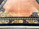 Chinese Wool Rug 11x18, Palace Sized Chinese Carpet, Peking Rug, Peach and Blue, Open Field, Simple Design, Art Deco Rug, Large Handmade Rug