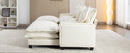 Chenille Upholstered Sectional Sofa with Removable Ottoman, USB Ports, Cup Holders, and Storage, Beige, 111'