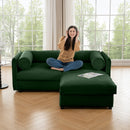 Modern Green Chenille 2-Seater Sofa with Ottoman Storage, Cylindrical Backrest and Armrests