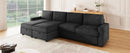 Convertible U-shaped Sectional Sofa with Storage Chaise Lounges and USB Ports, Black Twill Polyester, 103.9 Inches
