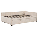 Full Size Upholstered L-Shaped Upholstered Daybed with Twin
Size Pop Up Trundle, Beige