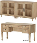 Distressed Oak Farmhouse Executive Desk Glass Cabinet