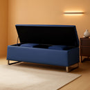 Navy Upholstered Storage Ottoman Bench With Hideaway