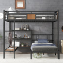 Queen Over Twin Bunk Bed with storage area on upper bed, lower bed with hangers and shelves, Space-Saving/Noise Reduced,black