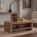 Rectangle Coffee Table with Solid Wood for Living Room, Large 2-Tier Rustic Coffee Table with Storage Shelf, Office and Apartment, Easy Assembly