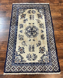 Silk Chinese Rug 3x5, Vintage Handmade Peking Carpet, Asian Oriental Art Deco Rug