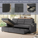 MH83.5' Convertible Sleeper Combo Sofa, Convertible Sofa Bed Polyester Pullout Bed with Storage Recliner and Cup Holder for Living Room, Tight Spaces