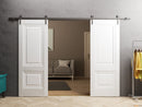 Lucia 8831 White Silk Double Barn Door and Silver Rail
