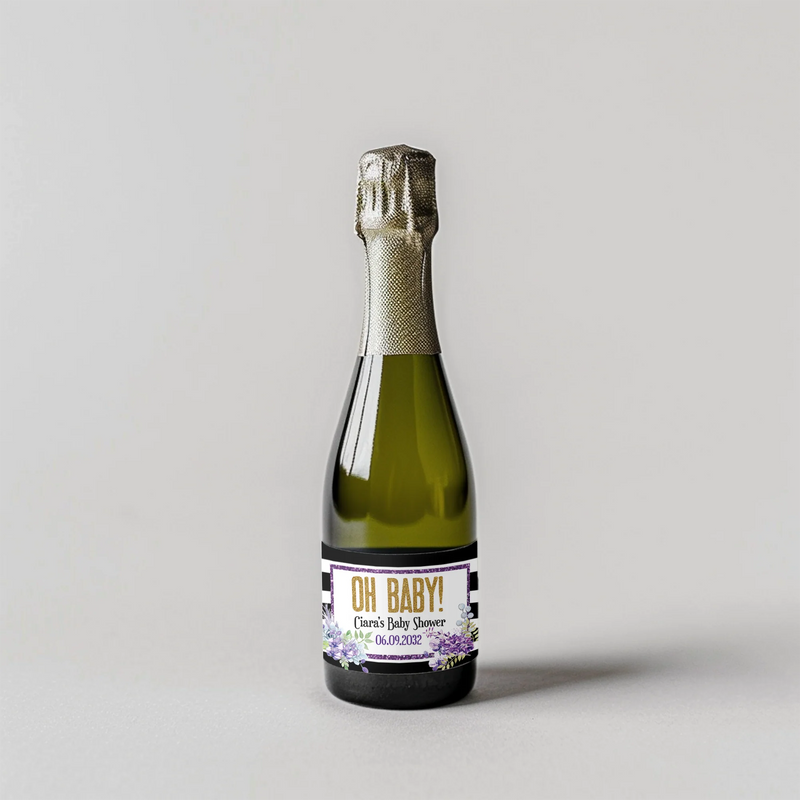 Purple Oh Baby Shower Mini Champagne Split Label