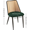 Green Rattan Dining Chairs Set of 4,Boucle Chairs with Natural Cane Back, Upholstered Dining Room Kitchen Chair for Dining Room Kitchen, Living Room