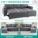 L Shaped Sectional Sleeper Sofa With USB Ports Gray Leather