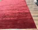 Modern Tibetan Rug 8x10, Red, Stripes, Handmade Wool Thick Pile Carpet