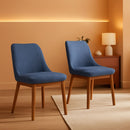 Azalea Blue Fabric and Walnut Wood Dining Chairs Set of 2