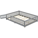 Full Size Bed Floor Bed with Safety Guardrails and Door for Kids, Gray