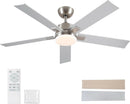 52 Inch Brushed Nickel Ceiling Fan With Remote And Dimmable LED Lighting