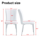 Modern Minimalist Dining Chairs Office Chairs Set with White PU Seats and Silver Metal Legs