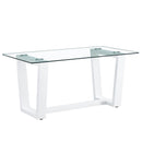 Glass Dining Table Large Modern Minimalist Rectangular for 6-8 with 0.4' Tempered Glass Tabletop and white MDF Trapezoid Bracket,For Kitchen Dining Living Meeting Room Banquet Hall F-1550
