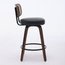 Set of 3 Counter Height Bar Stools - 26 inch Rattan Counter Height Stools with Cane Back, Upholstered Seat, Walnut Craftsmanship, Swivel Counter Stools for Island/Kitchen/Counter/Bar (Walnut /Black)