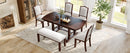 6-Piece Extendable Dining Table Set, 60–78 in. Wood Table with Removable Leaf, 4 Upholstered Chairs and Bench, Cherry Finish