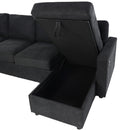 Convertible U-shaped Sectional Sofa with Storage Chaise Lounges and USB Ports, Black Twill Polyester, 103.9 Inches