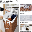 Laundry Hamper With Lid PE Rattan Powder Coating Frame Clothes Hampers with 02 Removable Bags, Wheels, 160L, Brown Color