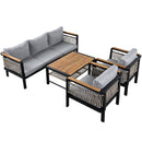 Outdoor Sectional Sofa Set 5-Person Patio Seating Group with Cushions and Coffee Table, Grey, Steel & Acacia Wood