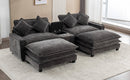 Modern Chenille Upholstered Sectional Sofa with Ottomans, USB Ports, Cup Holders, and Storage in Grey