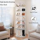 7 Tier Rotating Shoe Rack with High Base Design, Freestanding 360° Organizer for 28 Pairs , White PVC