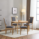Vintage Inspired Set of 4 French Country Dining Chairs with Elegant Cane Backrest & Upholstered Seats in Rustic Weathered Blue Gray, Solid Rubberwood Frame