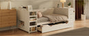 White Wooden Twin Size Daybed with Side Shelves & Drawers, Multi-Functional Desk & Charging Station