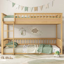 Queen over Queen Bunk Bed with Ladder and Guardrails, Natural