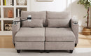 Convertible Chaise Lounge 63' Loveseat Sofa Bed with USB Ports, Cup Holders, Phone Holder, Storage, Brown Corduroy