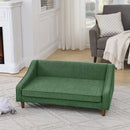 Modern Durable Elevated Dog Sofa Bed with Irregular Armrest Design, Comfortable Soft Green Pet Sofa, Foam Material